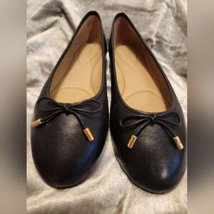 NWOT 8 Lauren Ralph Lauren Jayna Black Leather Bow Ballet Flats, Designer,Classy